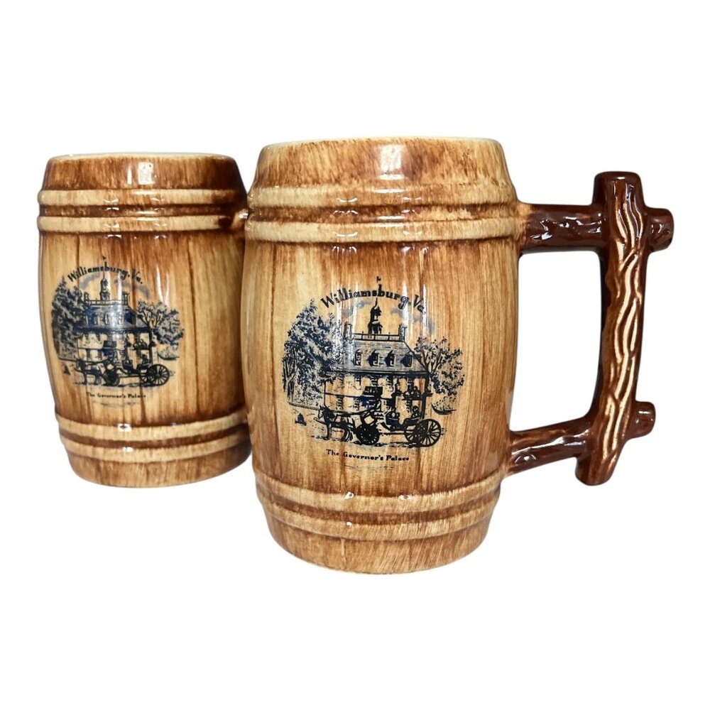 Pair of Vintage Williamsburg VA Barrel Mugs – The Governor's Palace Souvenir, Ma